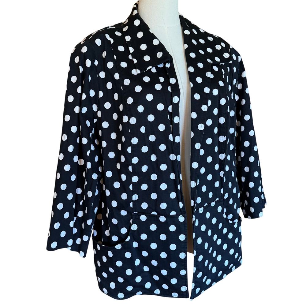 CJ Banks 1X Black Blazer White Polka Dots Lined Pockets - Picture 3 of 11